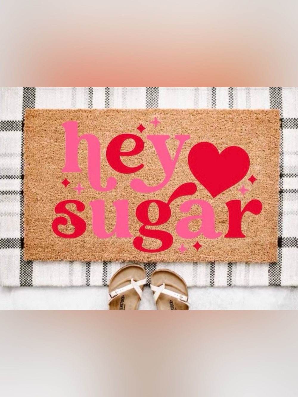 Hey Sugar Pink & Red Doormat 18 x 30